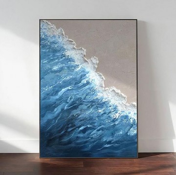 Minimalismus der blauen Wandkunst der Strandwelle Ölgemälde